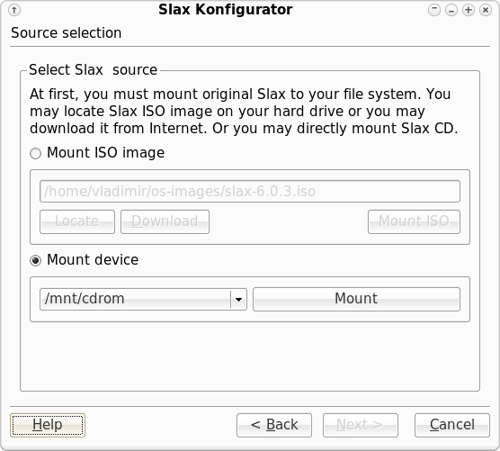 Slax Konfigurator - selecting source medium