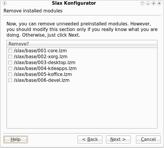 Slax Konfigurator - removing modules