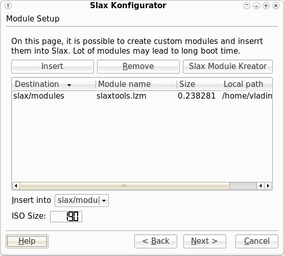 Slax Konfigurator - managing modules