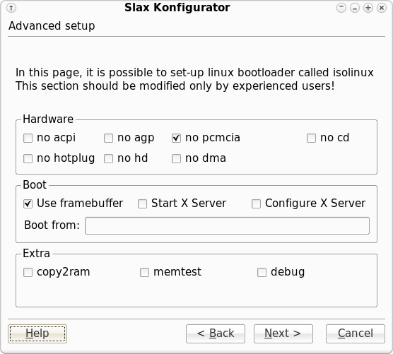 Slax Konfigurator - configuring bootloader