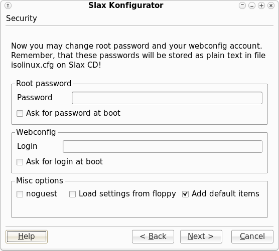 Slax Konfigurator - changing password