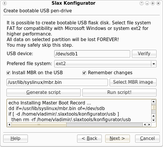 Slax Konfigurator - installing on pen drive