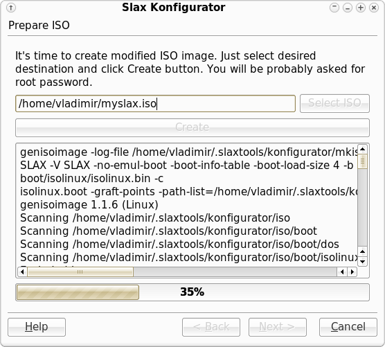 Slax Konfigurator - vytvoření ISO obrazu
