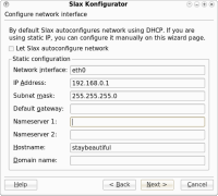 Slax Konfigurator - nastavení sítě